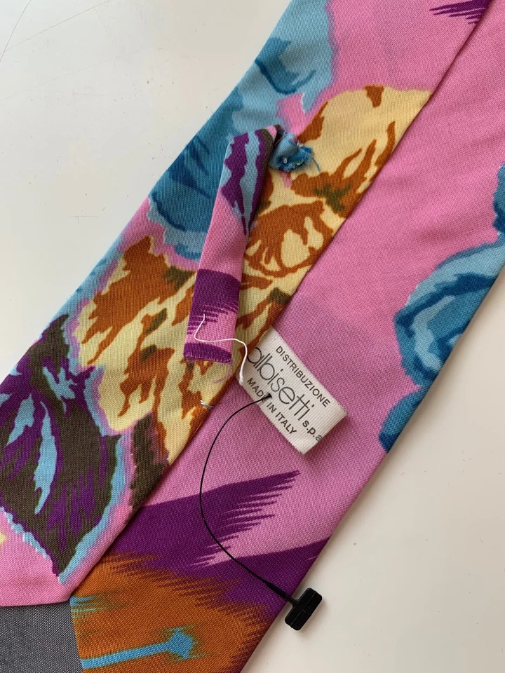 Corbata vintage de algodón rosa y turquesa Byblos Albisetti Foto 4 de 4