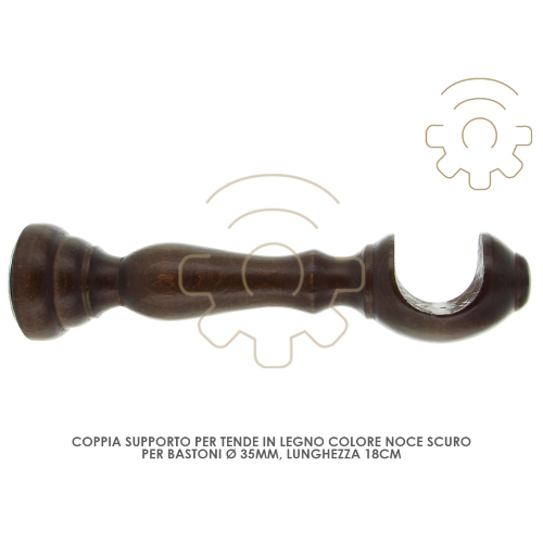 Coppia supporti per bastone tende in legno noce scuro Ø 35 mm 18 cm da parete - Foto 2 di 2