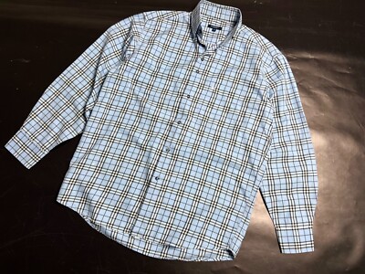 Vintage Men's Burberry Small Full Nova Blue Check Cotton Long Sleeve Shirt  40