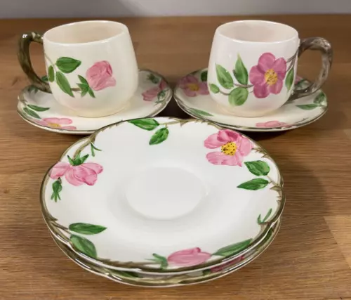 VTG Franciscan Earthenware Desert Rose 2 Tea Coffee Mugs 4 Saucers USA England