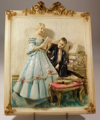 3D CHALKWARE BAS RELIEF WALL HANGING ART 1930 VICTORIAN MUSIC ROOM