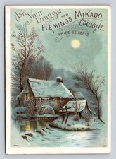 Flemings Mikado Cologne Mill Winter Scene Owne Osburn Medicines Brownsville P94