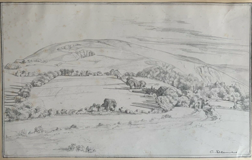 Original English Pencil Drawing of Surrey Hills, Signed and Inscribed 19th Cent. - Picture 1 of 21