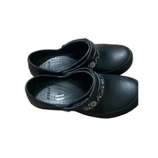 Crocs Mercy Work Clog Sling Back Non Slip Black Silver Women's Size 7