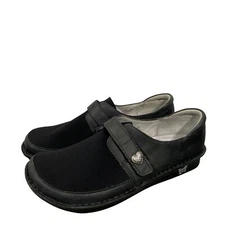 Alegria PG Lite Black Leather & Fabric Slip-On Shoes With Heart Accent Womens 42