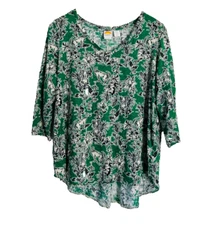 C&C California Womens  Size 1x 100% Linen Green Tropical Print shirt