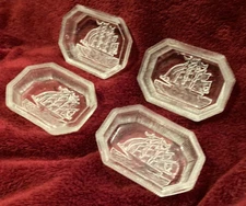 VTG 50's Glass Salt/Spice Dip Cellars (4) w/ClipperShip IntaglioDesign-Japan-EUC
