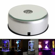 4" Glass Crystal Display Base Stand with Led Rotating Light Color Changing Decor