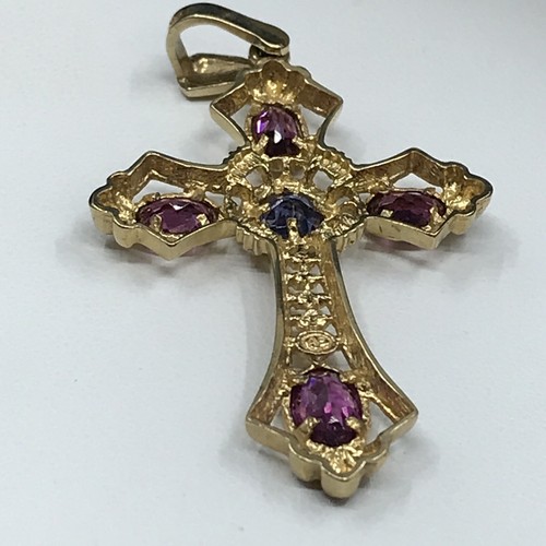 14K Yellow Gold Cross Pendant with Natural Violet And Lavender Spinel Gemstones - Picture 18 of 20