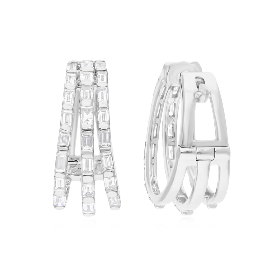 0.82 Ct Lab Grown CVD Baguette Diamond Huggie Earrings Gift 18k White Solid Gold - Image 4 of 4
