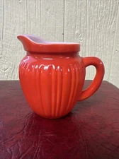 Vintage 1940's Hazel Atlas Platonite Ribbed Orange & White Glass Creamer Pitcher