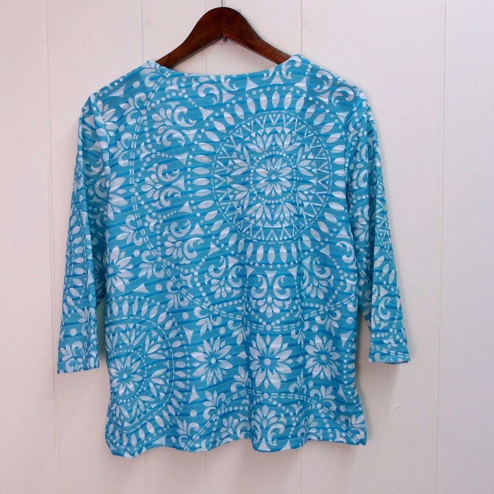 Top Alfred Dunner Azul Blanco Estampado Floral Mujer M Poliéster Mezcla Rayón / #9084 Foto 3 de 4