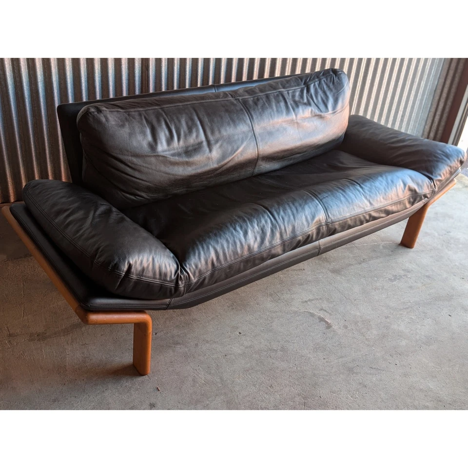 Mid-Century Modern Sofa by Komfort Denmark, Black Leather & Teak, Danish Modern - Image 2 of 4