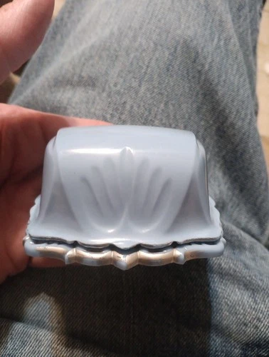 Art Deco Blue  Celluloid Warner N.Y signed Ring Box Clamshell Jewelry