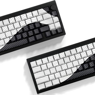 Tsungup PBT Keycaps,White & Black Topographic 128 Keys Shine Black&White 