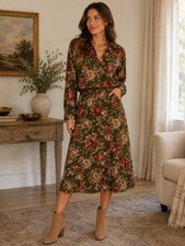 Vintage 90s Floral Skirt Set M 100 Cotton Button Front Top Midi Comfort Travel