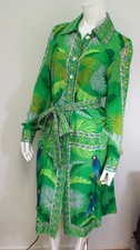 Farm Rio Green Macaw Button Up Midi Dress Medium Chemise Viscose Collar Pockets