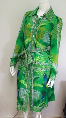 Farm Rio Green Macaw Button Up Midi Dress Medium Chemise Viscose Collar Pockets