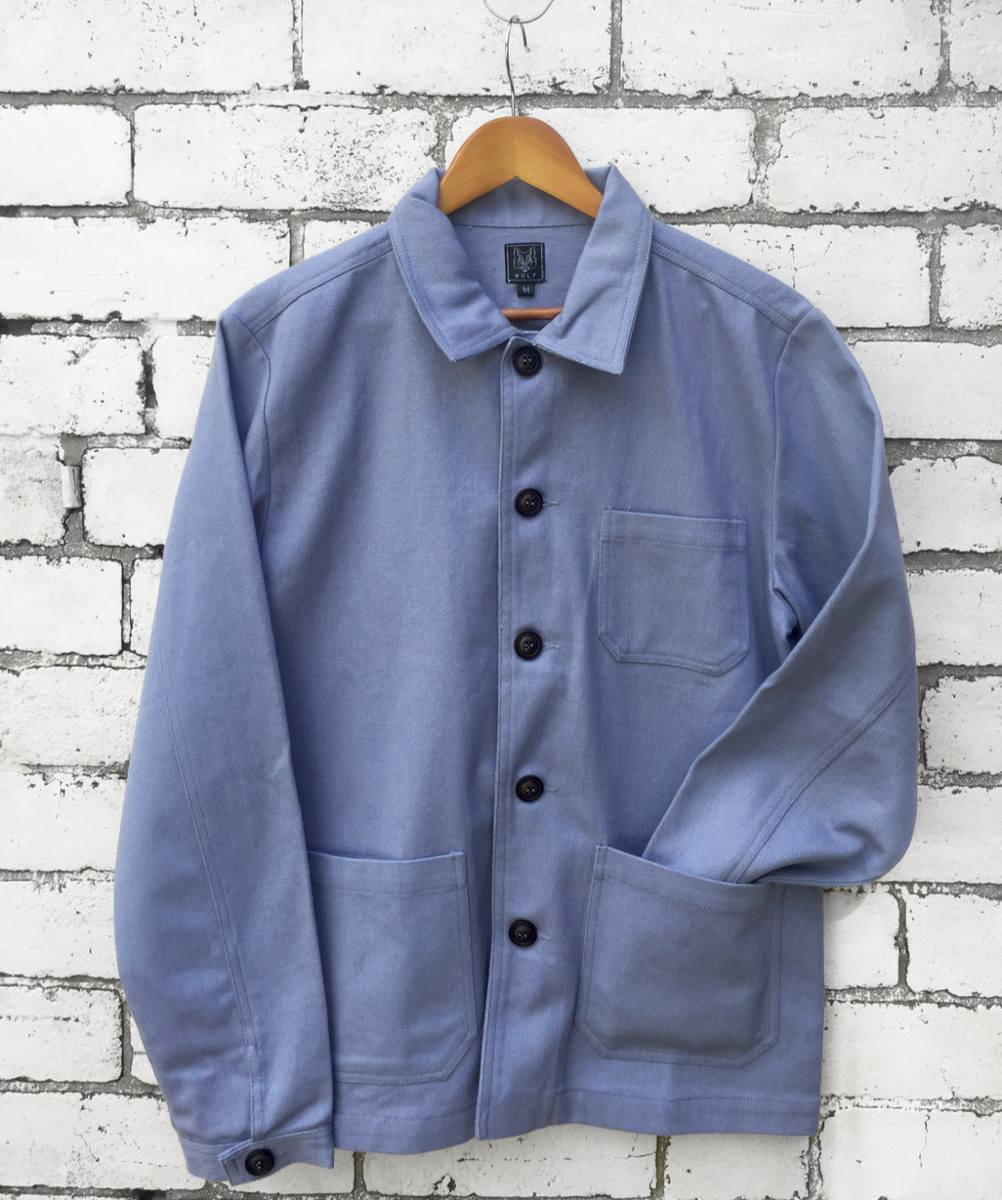 60s Style French Chalk Blue Cotton Twill Chore Work Jacket All
