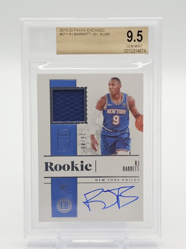 RJ BARRETT 2019-20 ENCASED RPA ROOKIE PATCH AUTO /49 #211 KNICKS BGS 9.5 Q7484