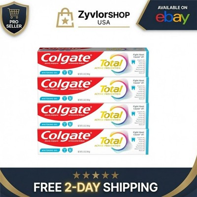 Colgate Total Active Prevention Whitening Gel Toothpaste, Mint, 4 Pack, 5.1 oz
