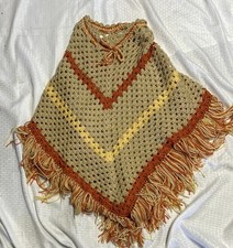 Hand Crocheted Granny Style Fringed Poncho One Size Fits Most