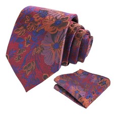 Mens 3.35inches Large Floral Pattern Necktie Printed Pocket Square Set Suit