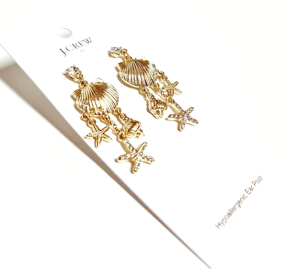 Pendientes colgantes de latón chapado en oro J.Crew Factory Seashell and Starfish CK604 nuevos Foto 4 de 4