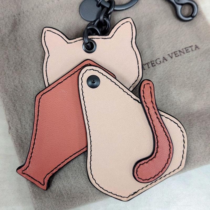 BOTTEGA VENETA Cat Leather Keyring Charm Orange 10x6 cm