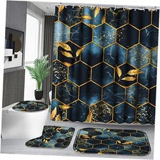 4 Pcs Bathroom Shower Curtain Set,Bathroom Sets with Rugs Bath Mat,U Marble-01