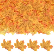 100Pcs Artificial Maple Leaves Fake Fall Leaves Autumn Leaf Light Yellow Red
