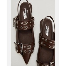 NEW  Jeffrey Campbell for Free People Lilly Buckle Slingback Flats Brown Size 8 