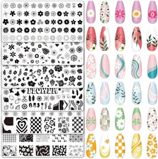 6Pcs Simple Floral Nail Plates Stamping Set Flower Leaves Stamp Templates Nail..