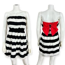 Peach Love Striped Bow Back Strapless Dress S