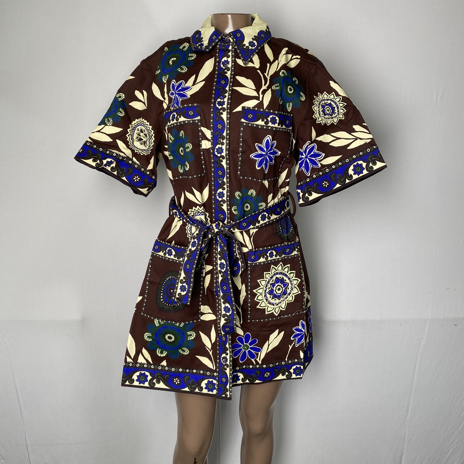 Alemais Womens Mini Shirt Dress Chocolate Brown/Multi Size 6 Jasper Belted