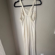 Women's Vtg. Private Luxuries Cream Satin and Lace Midi Slip Dress Small