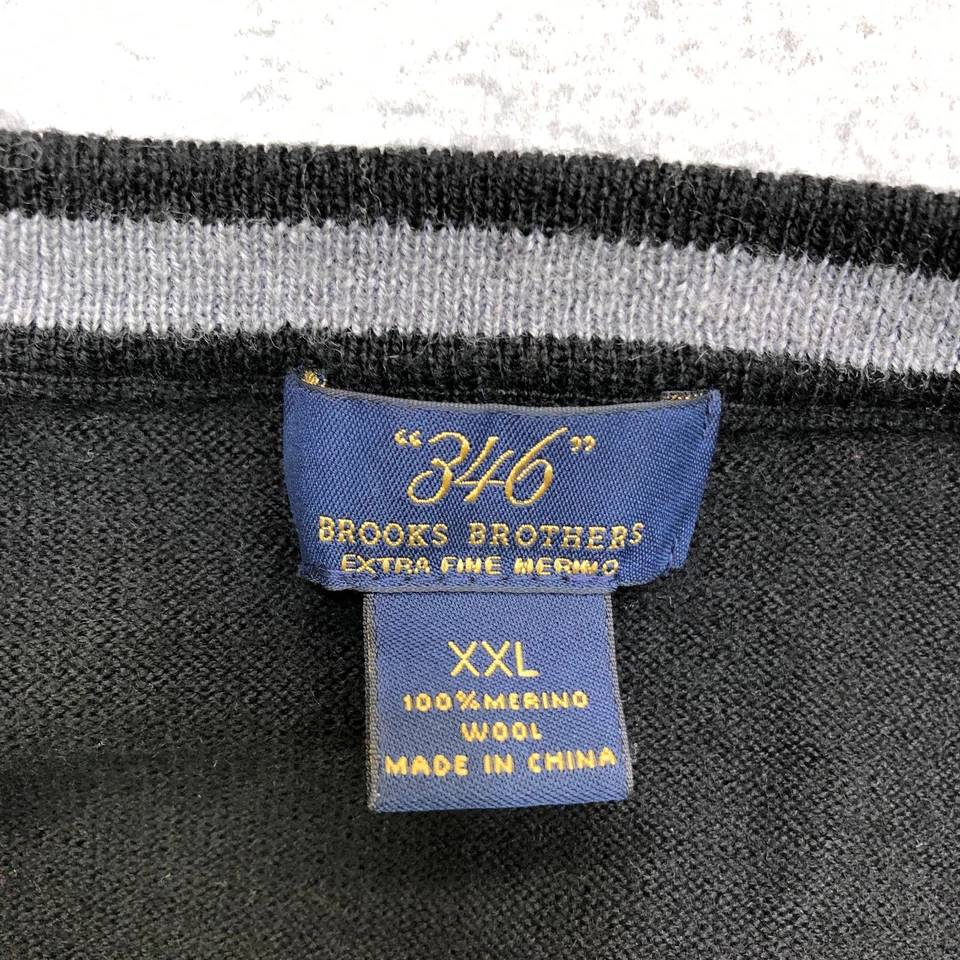 Brooks Brothers Suéter Chaleco Para Hombre 2XL XXL Negro 100% Lana Merino 346 Pullover Foto 4 de 4