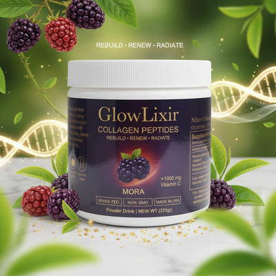 GlowLixir Collagen Peptides Mora Berry + 1000 mg Vitamin C 225g Powder
