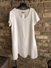FLAX White 100% Linen Shift Dress Size S