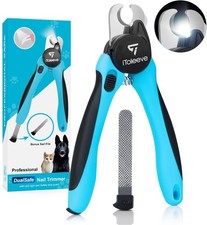 Dog nail clippers with LED lights that can illuminate the nails or quick.