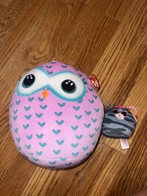 New Ty Squish-a-Boos WINKS Owl Pillow Sparkly + Gray Cat Kiki Squishie Clip NWT