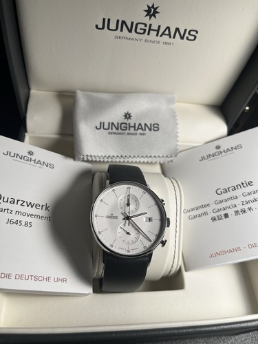 JUNGHANS Form C 041/4771.00 Quartz SS Leather White Dial Rank A Men's Wristwatch