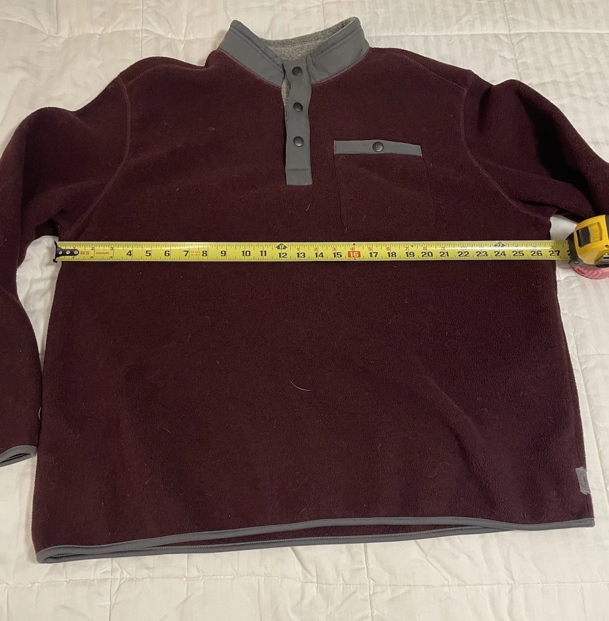 GH Bass And Co Mens XXL Pullover Fleece 3 Button Front Soft Long Sleeve Burgundy - product detail image 7