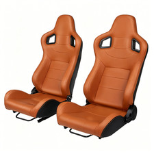 Universal Racing Bucket Seats W Slider Pu Carbon Leather Orange Brown