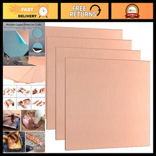 4-Pack 99.9 Pure Copper Sheets, 8"x8", 24 Gauge Metal for Crafting DIY Projec