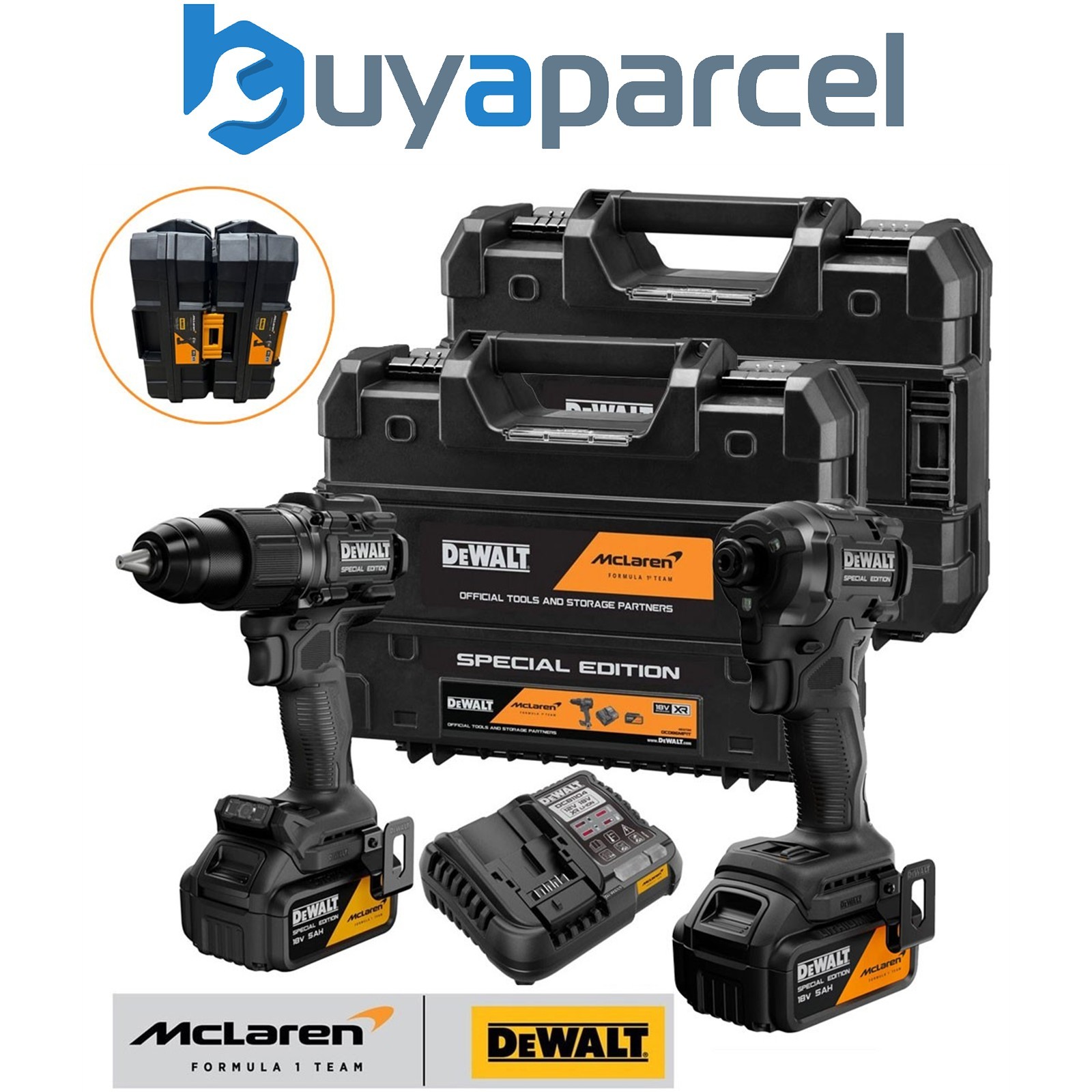 Dewalt 18v McLaren F1 Twin Pack XR Brushless Hammer Drill + Impact Driver 2x5Ah