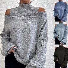 Women Winter Off Shoulder Sweaters Casual Loose Lantern Sleeve Pullovers Tops