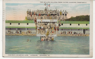 1924 ROANOKE SALEM VA PARCO DIVERTIMENTI LAGO PIATTAFORMA IMMERSIONI FOLLA BAGNO