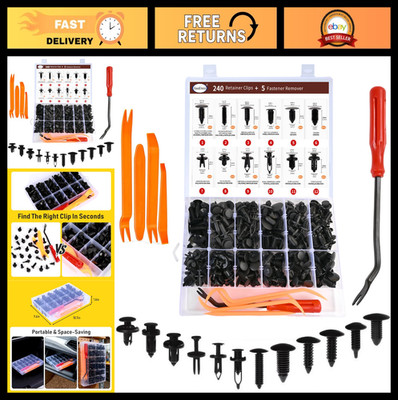 Car Bumper Retainer Clips Kit, Plastic Rivets & Push Fasteners, 240 Pcs