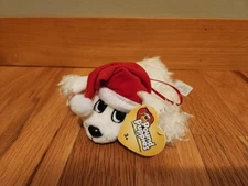 Pound Puppies Ornament, White Dog w Santa Hat, ~2005, Plush, Christmas, NWT